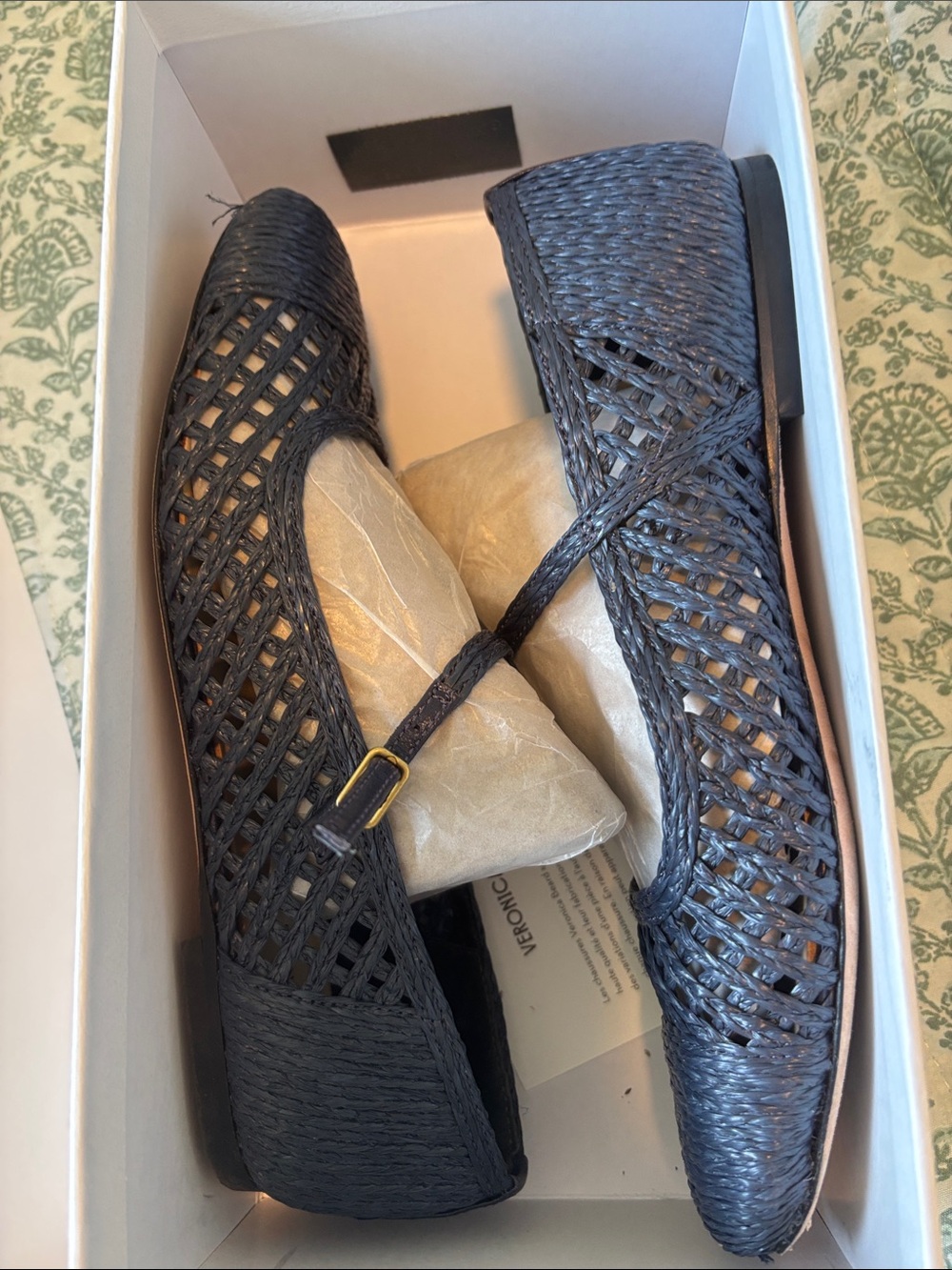 Veronica Beard Ellie Raffia Ballet Flats Blue Size 6 Open to offers